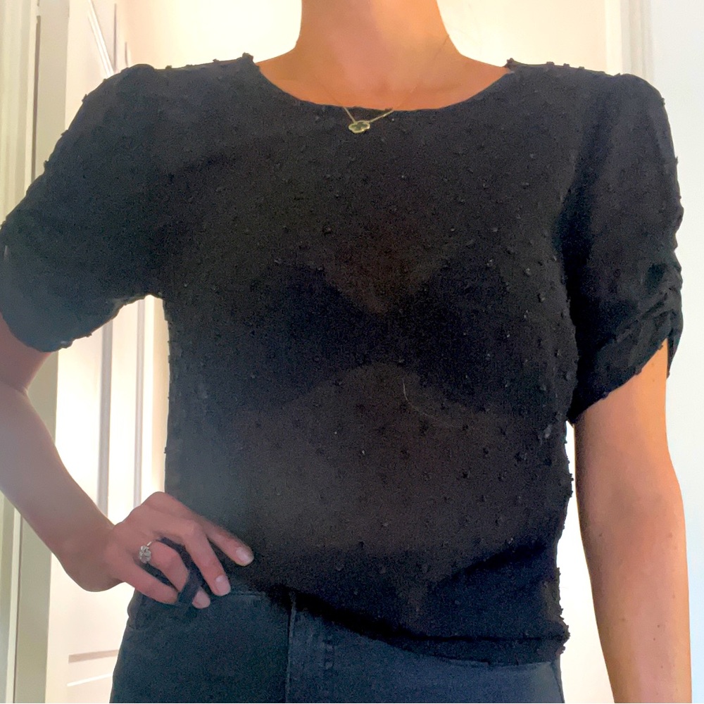 Black Sheer Dot-textured Dress Top
